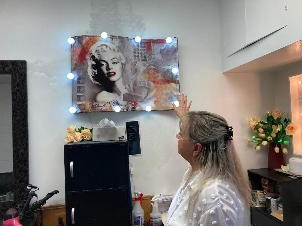 Carla Closson, nee Hanson, with some of her Marilyn Monroe artifacts