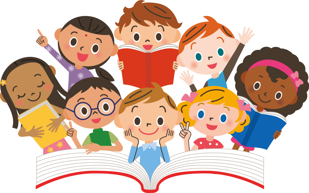 children with red book illustration kdktnq