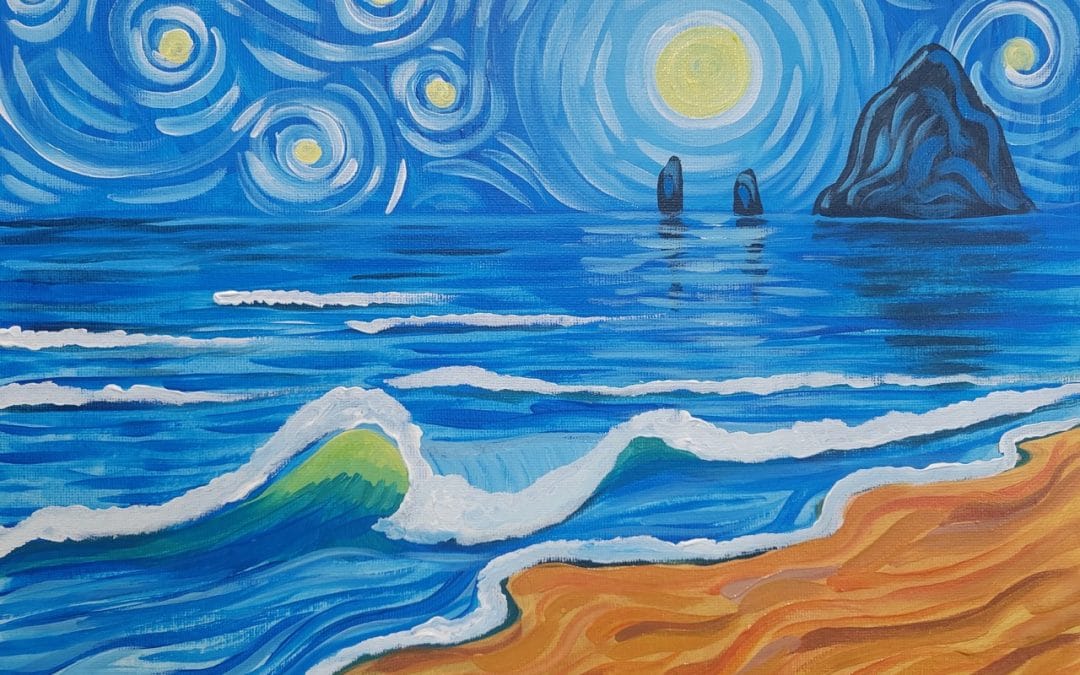 starry night cannon beach paint and sip portland caroline green art large