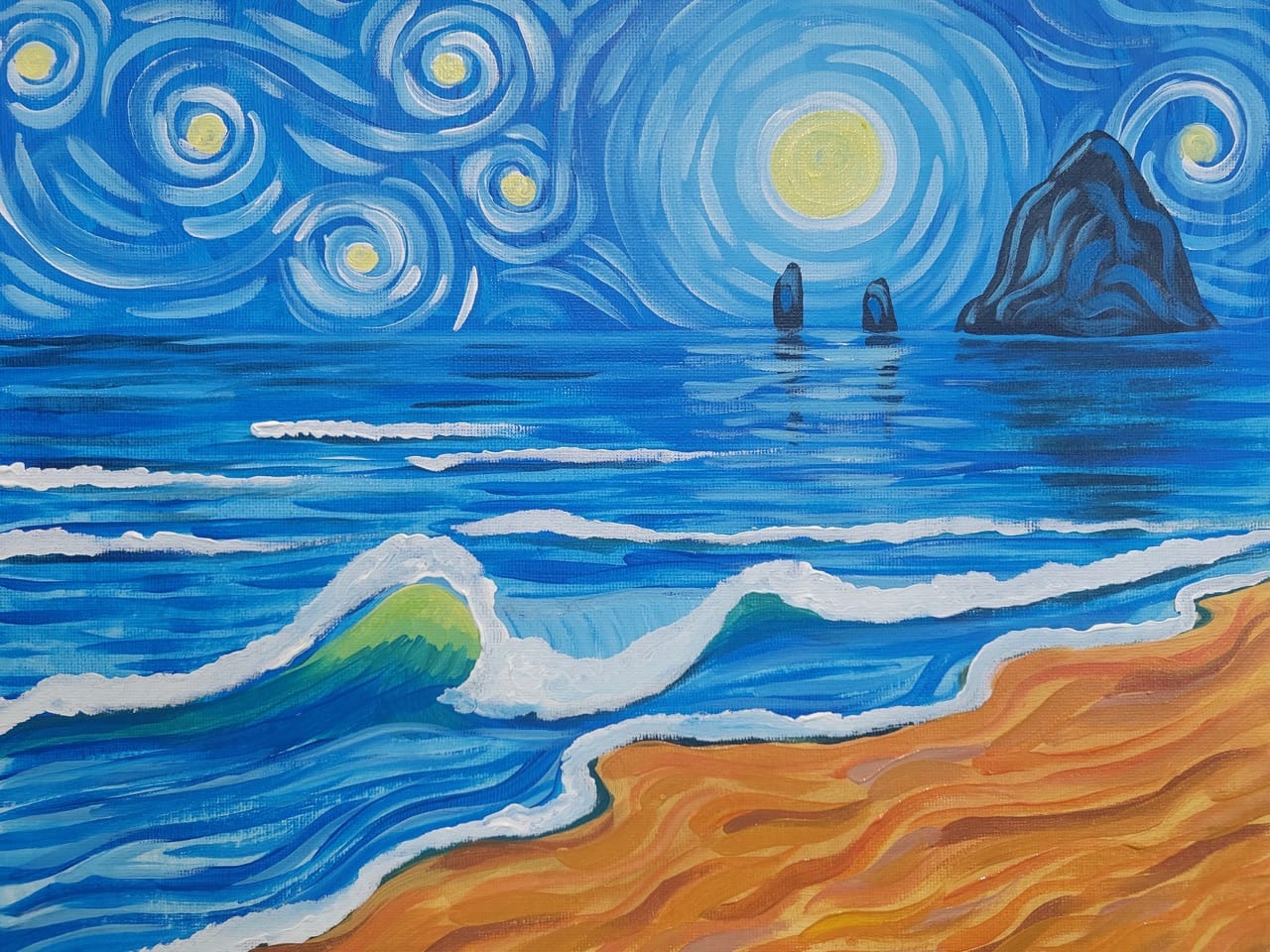 starry night cannon beach paint and sip portland caroline green art large